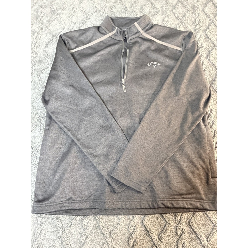 Callaway Men's L Gray 1/4 Zip Pullover Pockets Mock Neck Golf